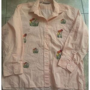 Mili M Embellished Embroidered Shirt Blouse Coral Orange Cotton Blend